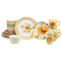 Sunflowers Forever 16-Piece Assorted Colors Earthenware Dinnerware Set (Service for 4) by Certified International