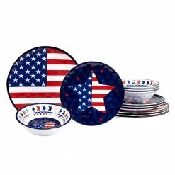 Stars and Stripes 12-Piece Assorted Colors Melamine Dinnerware Set (Service for 4) by Certified International