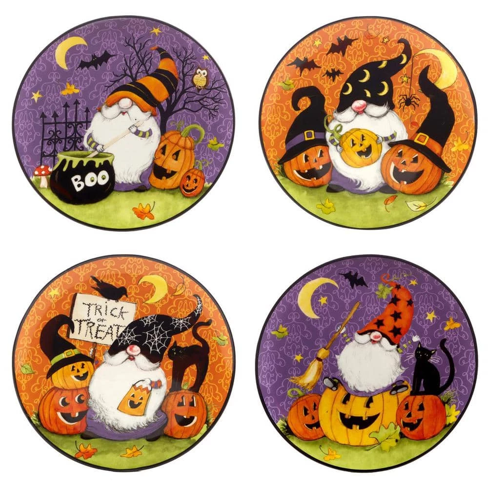 Halloween Gnomes Assorted Colors Dessert Plates (Set of 4) by Certified International 3 Halloween Gnomes Assorted Colors Dessert Plates (Set of 4) by Certified International