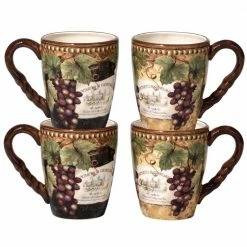 Gilded Wine 20 oz. Multi-Colored Ceramic Mugs (Set of 4) by Certified International