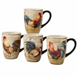 Gilded Rooster 4-Piece Multi-Colored 20 oz. Mug Set by Certified International