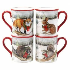 16 oz. Winter Forest Multicolored Earthenware Mugs (Set of 4) by Certified International