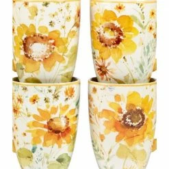 Sunflowers Forever 14 oz. Assorted Colors Earthenware Beverage Mugs (Set of 4) by Certified International -Certified International Sales certified international coffee cups mugs 28777set4 4f 1000