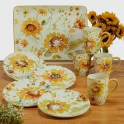 Sunflowers Forever 14 oz. Assorted Colors Earthenware Beverage Mugs (Set of 4) by Certified International -Certified International Sales certified international coffee cups mugs 28777set4 c3 1000