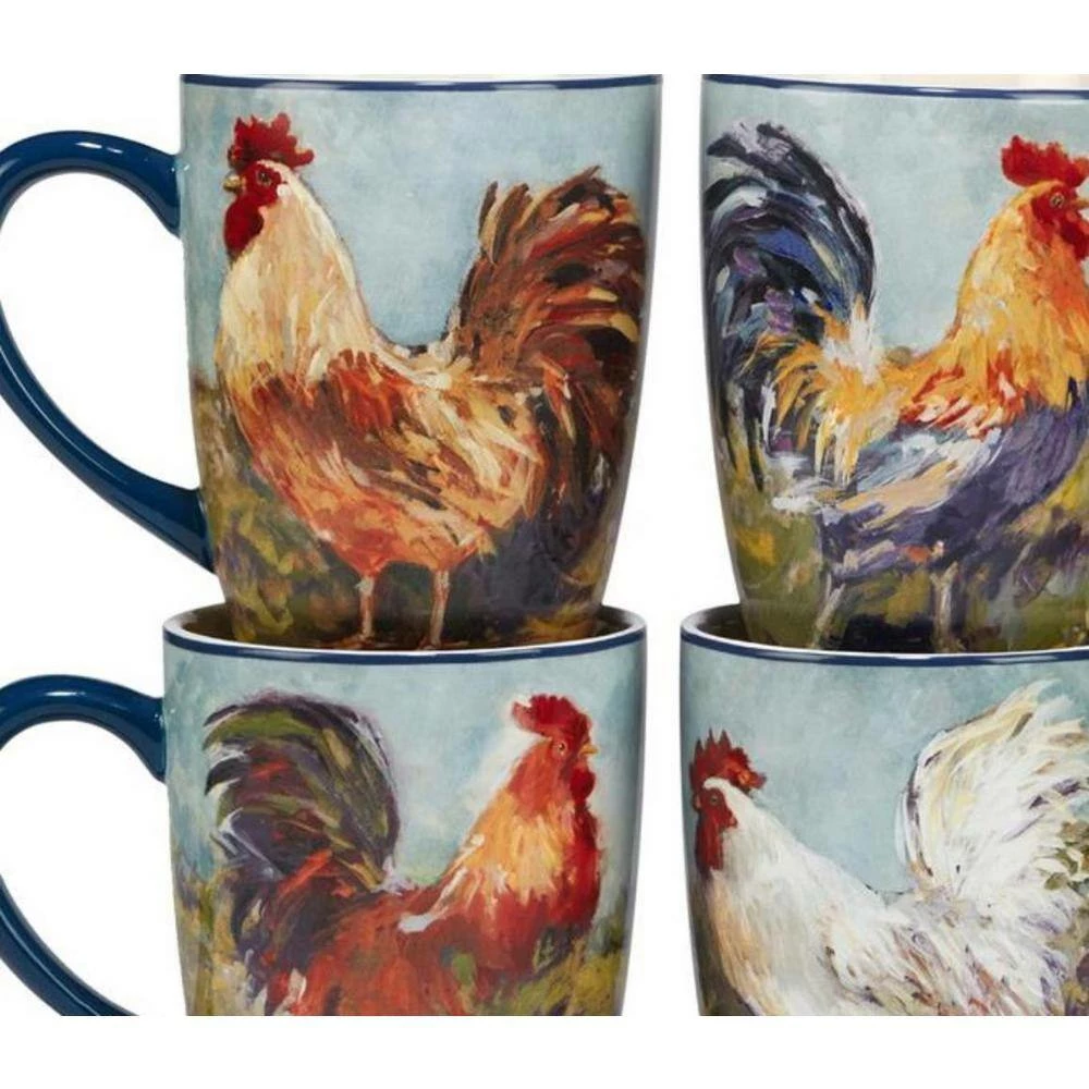 Rooster Meadow 22 oz. Assorted Colors Earthenware Beverage Mugs (Set of 4) by Certified International 5 Rooster Meadow 22 oz. Assorted Colors Earthenware Beverage Mugs (Set of 4) by Certified International - Image 3