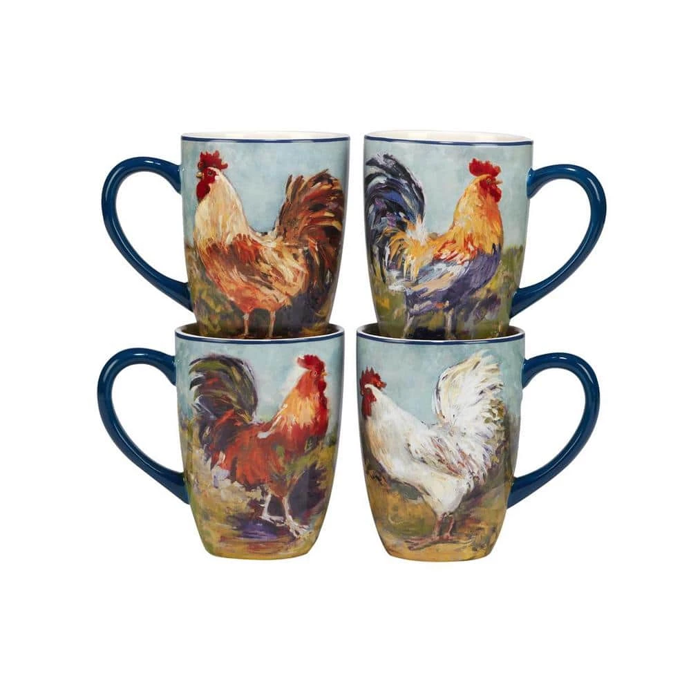 Rooster Meadow 22 oz. Assorted Colors Earthenware Beverage Mugs (Set of 4) by Certified International 3 Rooster Meadow 22 oz. Assorted Colors Earthenware Beverage Mugs (Set of 4) by Certified International