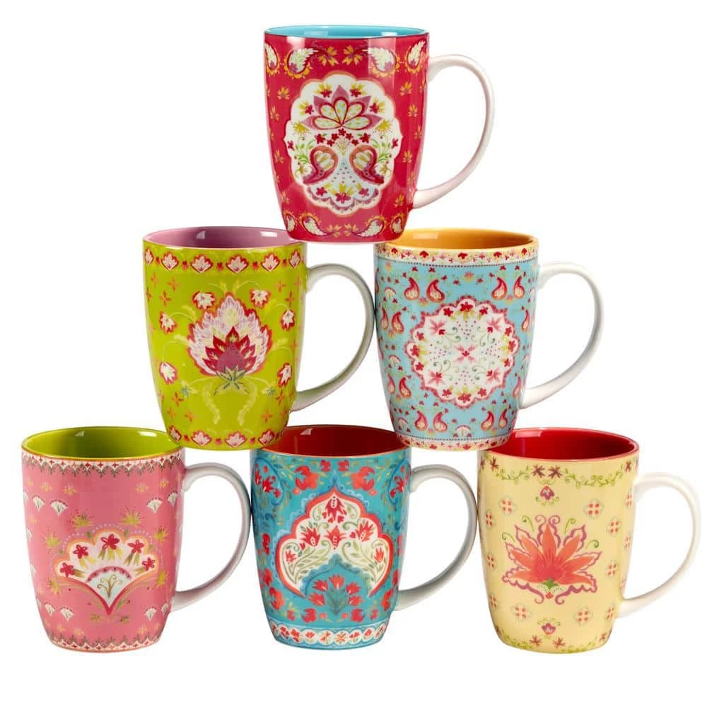 Francesca 14 oz. Assorted Colors Porcelain Beverage Mugs (Set of 6) by Certified International 3 Francesca 14 oz. Assorted Colors Porcelain Beverage Mugs (Set of 6) by Certified International