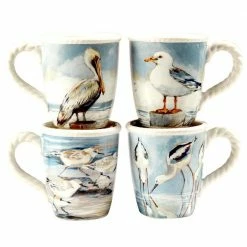 Shorebirds 18 oz. Assorted Colors Earthenware Beverage Mugs (Set of 4) by Certified International