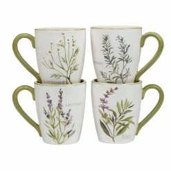 Fresh Herbs 14 oz. Assorted Colors Earthenware Beverage Mugs (Set of 4) by Certified International