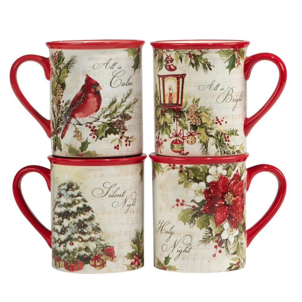 Silent Night 16 oz. Multi-Colored Earthenware Beverage Mugs Set of 4 by Certified International 4 Silent Night 16 oz. Multi-Colored Earthenware Beverage Mugs Set of 4 by Certified International - Image 2