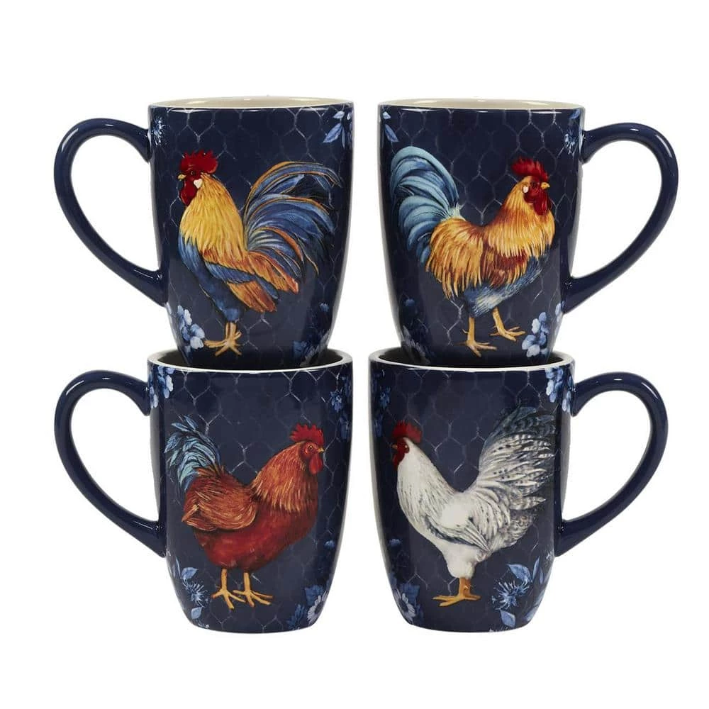 Indigo Rooster 22 oz. 5.5 in. Earthenware Mug (Set of 4) by Certified International 3 Indigo Rooster 22 oz. 5.5 in. Earthenware Mug (Set of 4) by Certified International