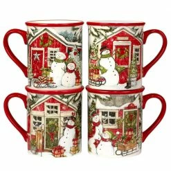 Snowman's Farmhouse 16 oz. Multi-Colored Earthenware Beverage Mug (Set of 4) by Certified International