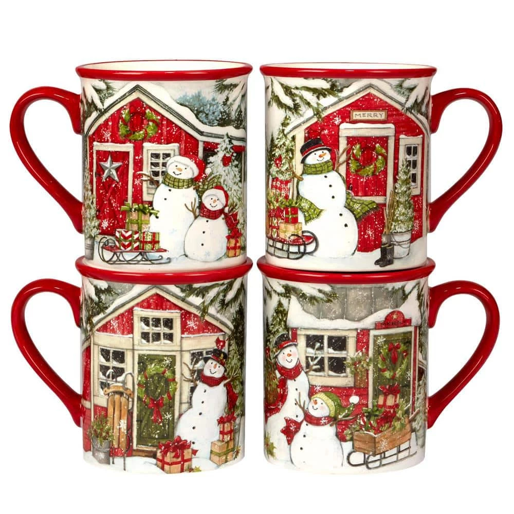 Snowman's Farmhouse 16 oz. Multi-Colored Earthenware Beverage Mug (Set of 4) by Certified International 3 Snowman's Farmhouse 16 oz. Multi-Colored Earthenware Beverage Mug (Set of 4) by Certified International