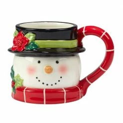 Holiday Magic Snowman 18 oz. Multi-Colored Earthenware 3-D Beverage Mug (Set of 4) by Certified International