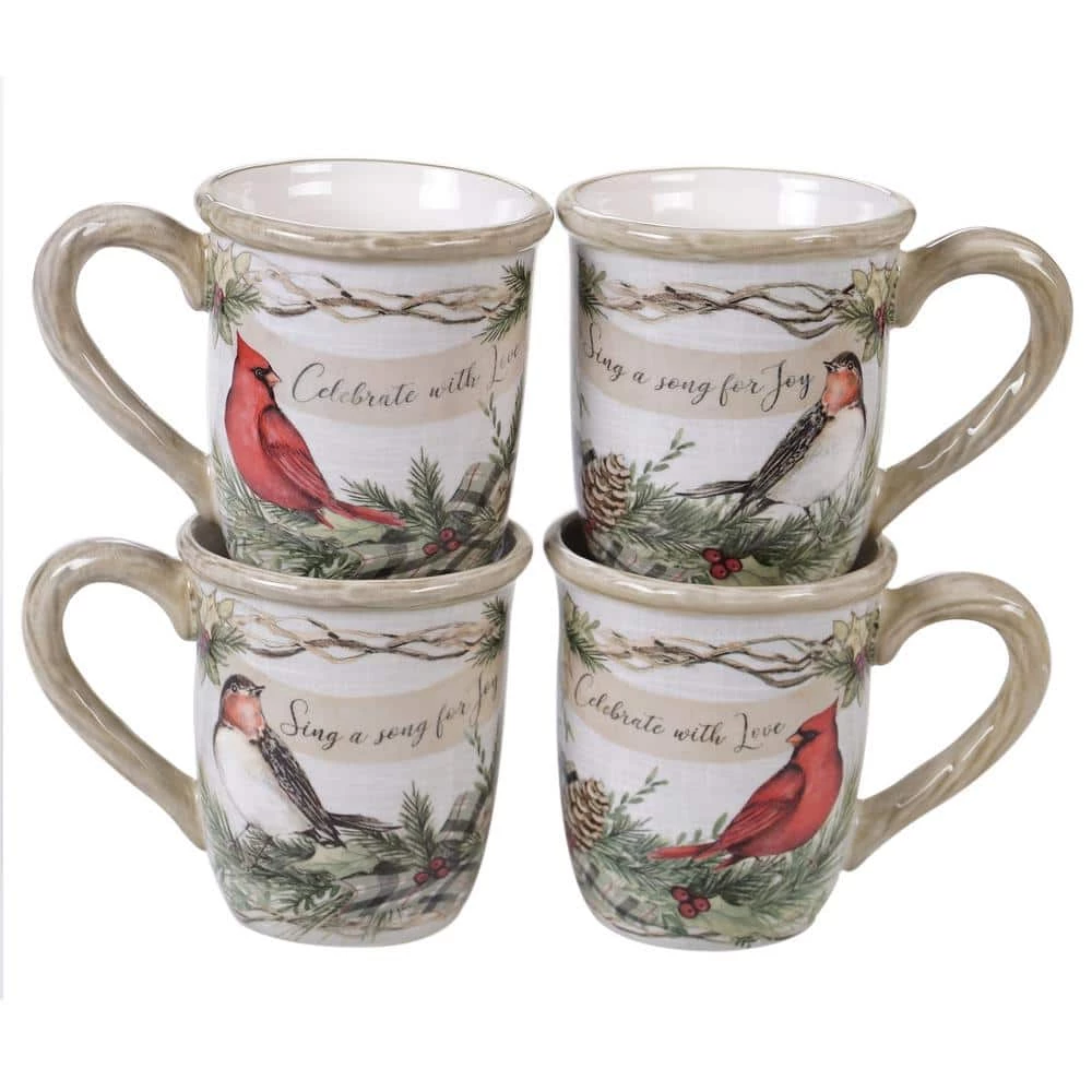 Holly and Ivy 4-Piece Multi-Colored 18 oz. Earthenware Mug Set by Certified International 3 Holly and Ivy 4-Piece Multi-Colored 18 oz. Earthenware Mug Set by Certified International