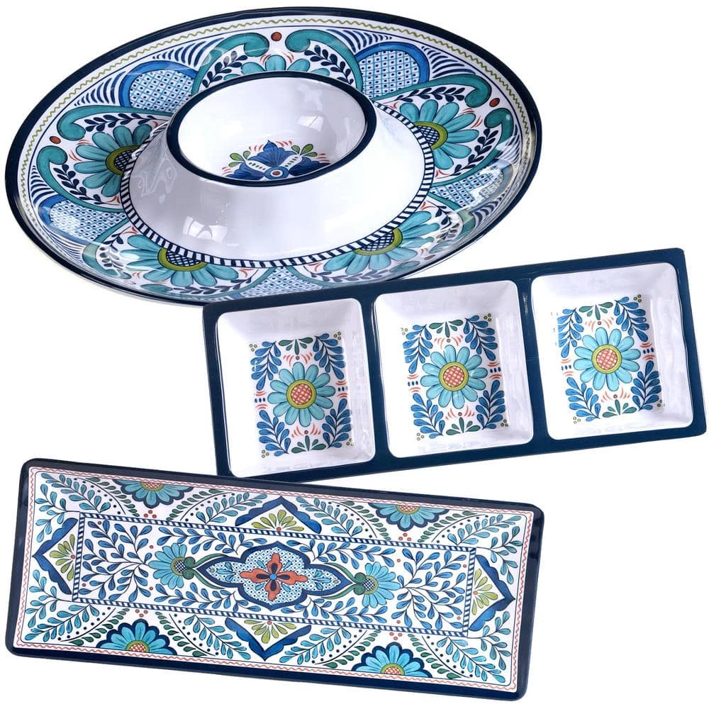 Talavera 3-Piece Blue Hostess Set by Certified International 3 Talavera 3-Piece Blue Hostess Set by Certified International