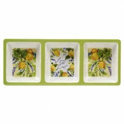 Lemon Zest 3-Piece Multicolored Melamine 19 in. Platter, 14.5 in. 3-Section Relish Tray, 14.5 Chip and Dip Hostess Set by Certified International -Certified International Sales certified international divided serving dishes 32765 4f 1000