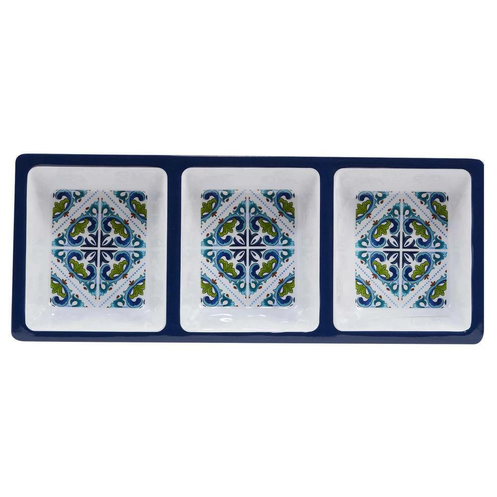 Mosaic 3-Piece Multicolored Melamine 19 in. Platter, 14.5 in. 3-Section Relish Tray, 14.5 Chip and Dip Hostess Set by Certified International 4 Mosaic 3-Piece Multicolored Melamine 19 in. Platter, 14.5 in. 3-Section Relish Tray, 14.5 Chip and Dip Hostess Set by Certified International - Image 2