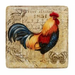 Gilded Rooster Multi-Colored 12.5 in. Ceramic Square Platter by Certified International