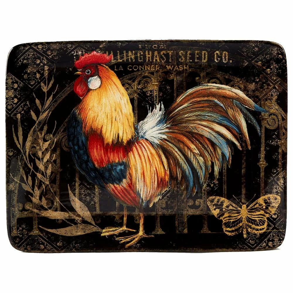 Gilded Rooster Multi-Colored 16 in. x 12 in. Ceramic Rectangular Platter by Certified International 3 Gilded Rooster Multi-Colored 16 in. x 12 in. Ceramic Rectangular Platter by Certified International