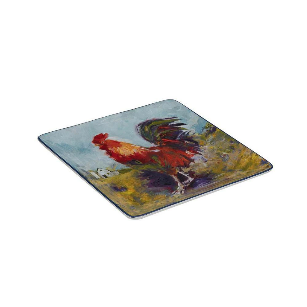 Rooster Meadow 12.5 in. Assorted Colors Earthenware Square Platter by Certified International 4 Rooster Meadow 12.5 in. Assorted Colors Earthenware Square Platter by Certified International - Image 2