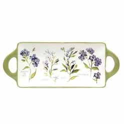 Fresh Herbs 8 in. Assorted Colors Earthenware Rectangular Platter with Handles by Certified International