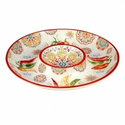 Sweet and Spicy 13.5 in. Assorted Colors Earthenware Chip and Dip Server by Certified International