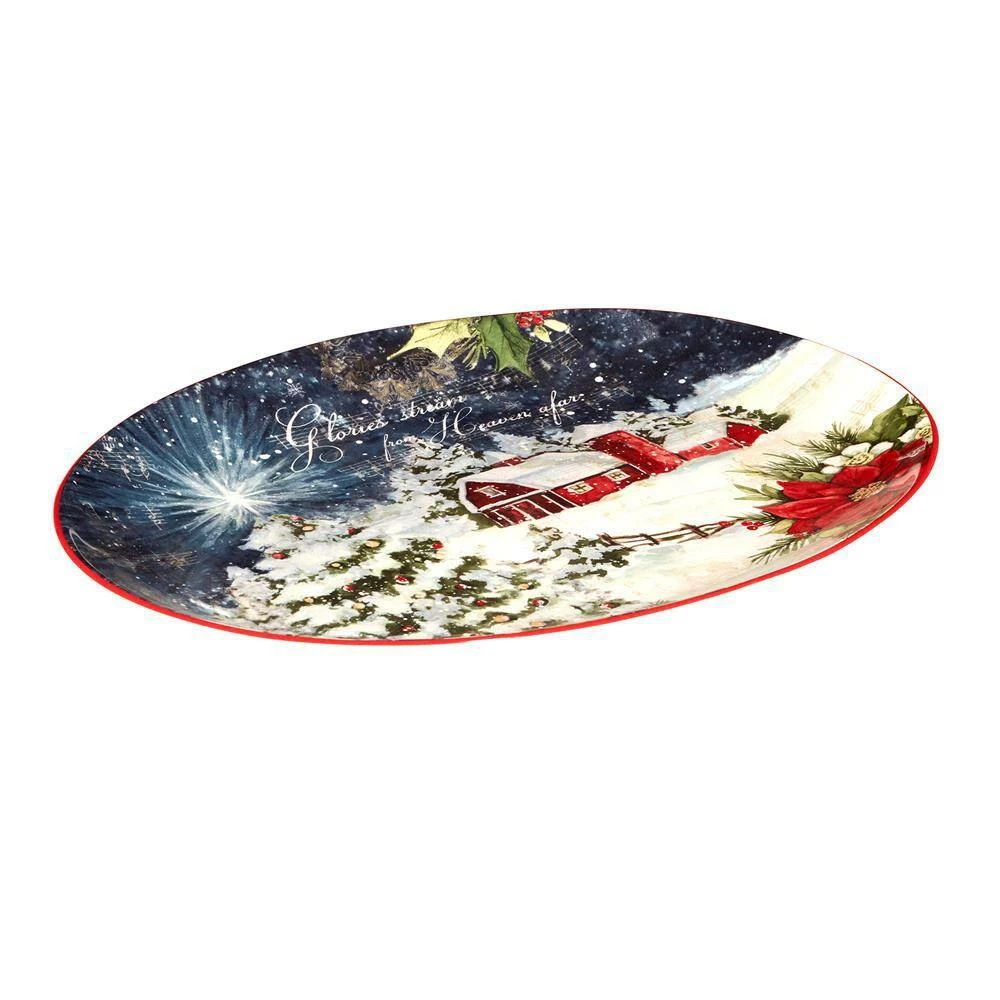 Silent Night 12 in. Multi-Colored Earthenware Serving Platter by Certified International 4 Silent Night 12 in. Multi-Colored Earthenware Serving Platter by Certified International - Image 2