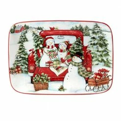 Red Truck Snowman 10 in. Multi-Colored Earthenware Serving Platter by Certified International -Certified International Sales certified international platters 29008 4f 1000