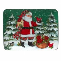 Christmas Lodge Santa 12 in. Multi-Colored Earthenware Serving Platter by Certified International