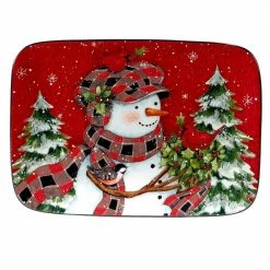 Christmas Lodge Snowman 10 in. Multi-Colored Earthenware Serving Platter by Certified International -Certified International Sales certified international platters 29046 4f 1000