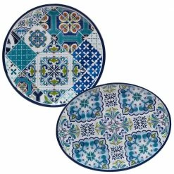 Mosaic 2-Piece 14 in. Round and 18 in. Oval Multicolored Melamine Platter Set by Certified International