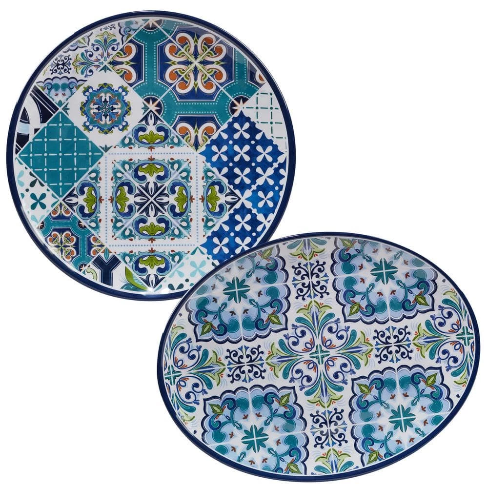 Mosaic 2-Piece 14 in. Round and 18 in. Oval Multicolored Melamine Platter Set by Certified International 3 Mosaic 2-Piece 14 in. Round and 18 in. Oval Multicolored Melamine Platter Set by Certified International