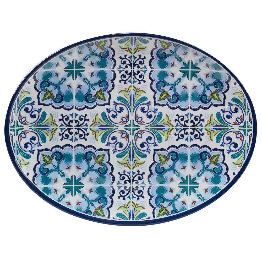 Mosaic 2-Piece 14 in. Round and 18 in. Oval Multicolored Melamine Platter Set by Certified International 4 Mosaic 2-Piece 14 in. Round and 18 in. Oval Multicolored Melamine Platter Set by Certified International - Image 2