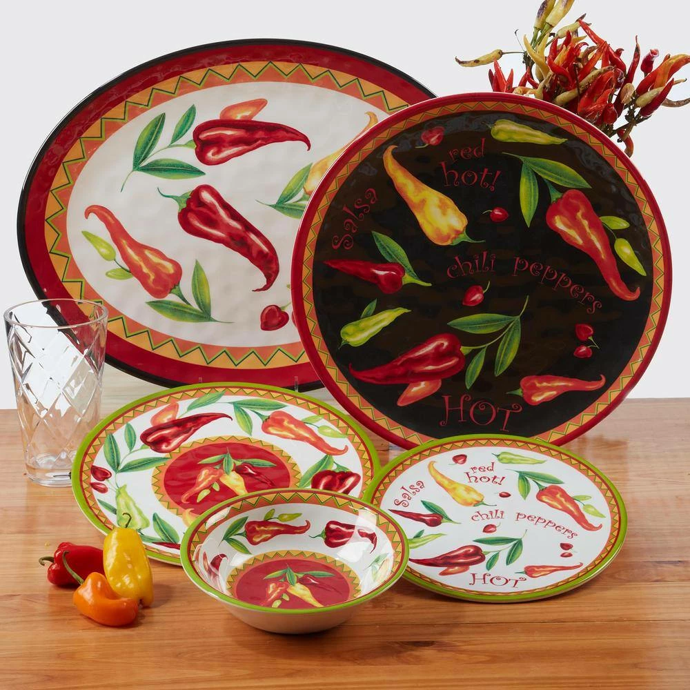 Red Hot 2-Piece 14 in. Round and 18 in. Oval Multicolored Melamine Platter Set by Certified International 7 Red Hot 2-Piece 14 in. Round and 18 in. Oval Multicolored Melamine Platter Set by Certified International - Image 5