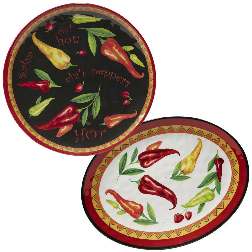Red Hot 2-Piece 14 in. Round and 18 in. Oval Multicolored Melamine Platter Set by Certified International 3 Red Hot 2-Piece 14 in. Round and 18 in. Oval Multicolored Melamine Platter Set by Certified International