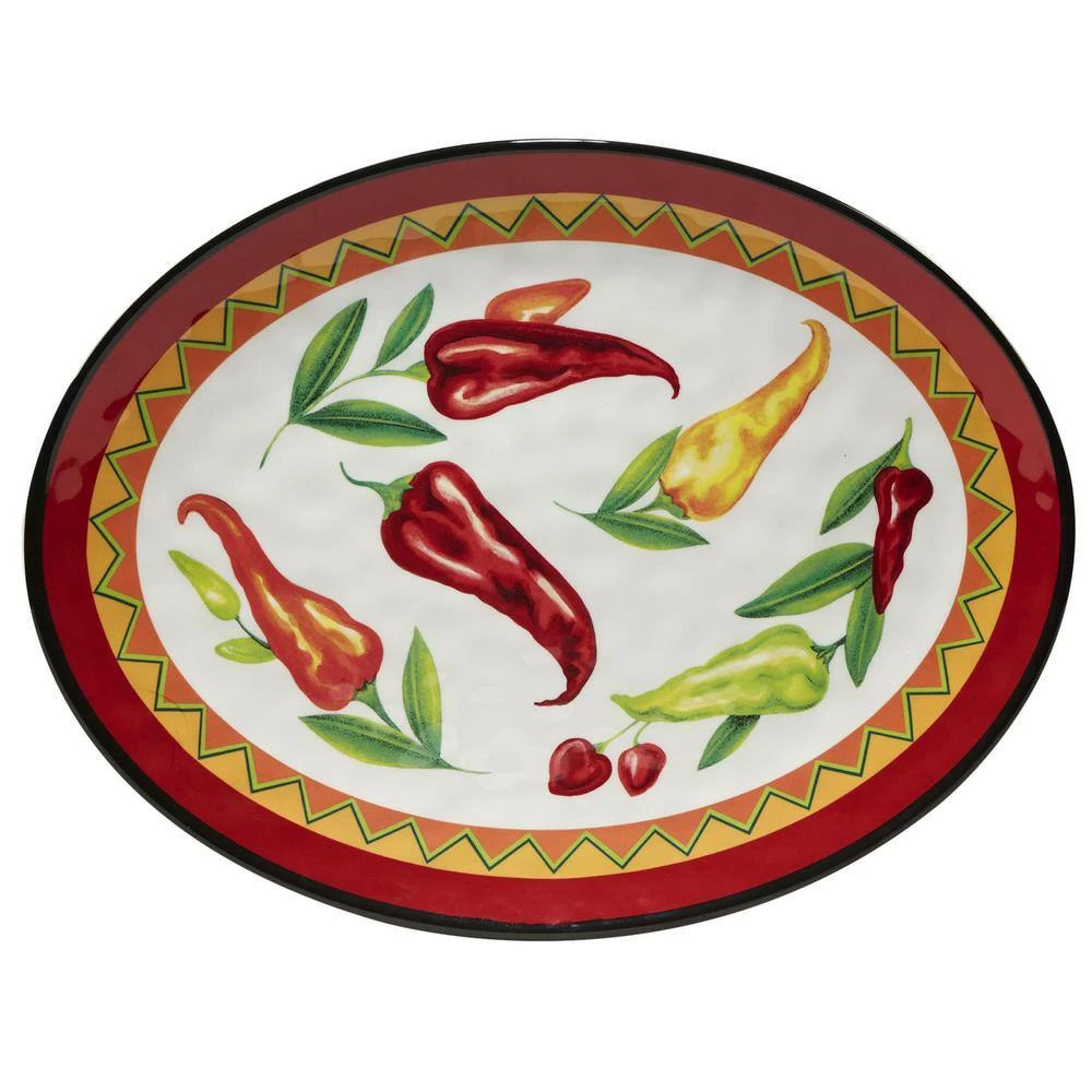 Red Hot 2-Piece 14 in. Round and 18 in. Oval Multicolored Melamine Platter Set by Certified International 4 Red Hot 2-Piece 14 in. Round and 18 in. Oval Multicolored Melamine Platter Set by Certified International - Image 2