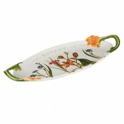 Botanical Floral 16 in. Multicolored Earthenware Oval Platter with Handles by Certified International