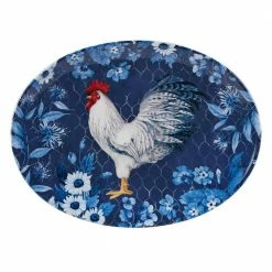 Indigo Rooster 16 in. Multicolored Earthenware Oval Platter by Certified International