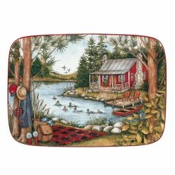 Lake Retreat 14 in. Multicolored Earthenware Rectangular Platter by Certified International