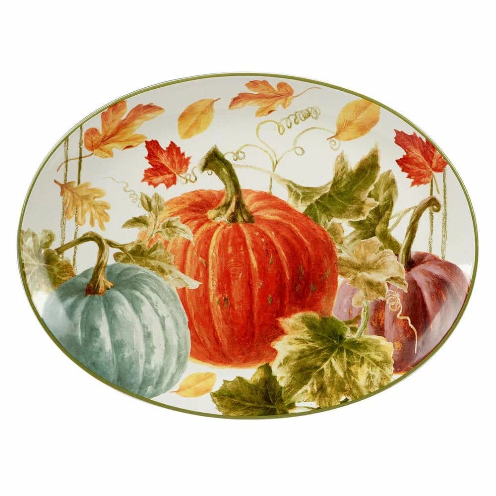 Autumn Harvest 16 in. x 12 in. Multicolored Earthenware Oval Platter by Certified International 3 Autumn Harvest 16 in. x 12 in. Multicolored Earthenware Oval Platter by Certified International