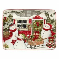 Snowman's Farmhouse 16 in. Multicolored Earthenware Rectangular Platter by Certified International