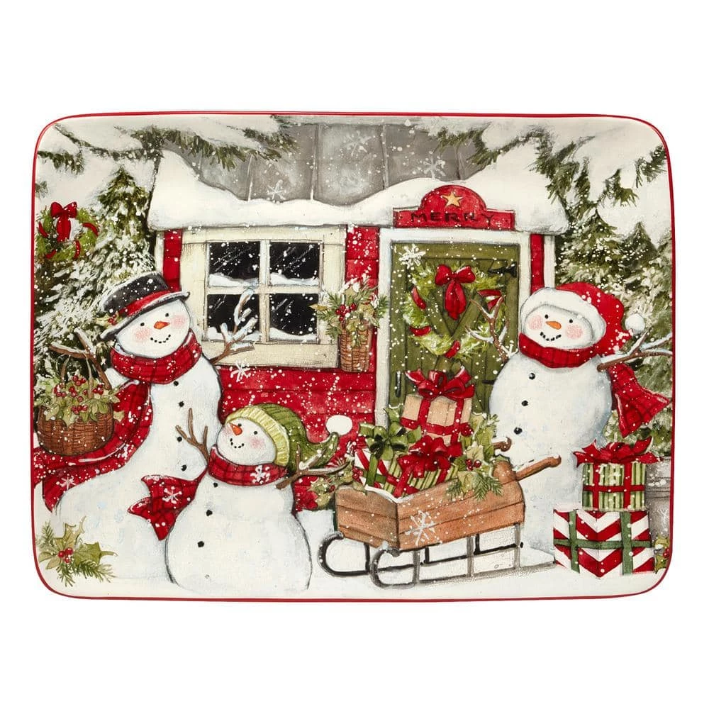 Snowman's Farmhouse 16 in. Multicolored Earthenware Rectangular Platter by Certified International 3 Snowman's Farmhouse 16 in. Multicolored Earthenware Rectangular Platter by Certified International