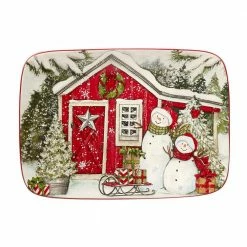 Snowman's Farmhouse 14 in. Multicolored Earthenware Rectangular Platter by Certified International
