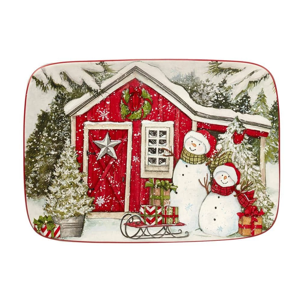 Snowman's Farmhouse 14 in. Multicolored Earthenware Rectangular Platter by Certified International 3 Snowman's Farmhouse 14 in. Multicolored Earthenware Rectangular Platter by Certified International
