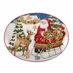Santa's Workshop 16 in. Multicolored Earthenware Oval Platter by Certified International