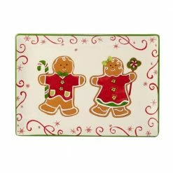 Holiday Magic Gingerbread 14 in. Multicolored Earthenware Rectangular Platter by Certified International