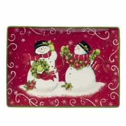 Holiday Magic Snowman 14 in. Multicolored Earthenware Rectangular Platter by Certified International