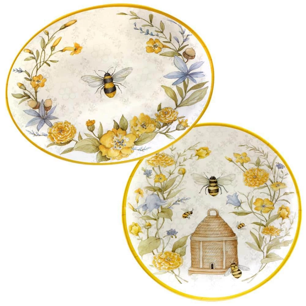 Bee Sweet Set 14 in. Assorted Colors Melamine Platters (Set of 2) by Certified International 3 Bee Sweet Set 14 in. Assorted Colors Melamine Platters (Set of 2) by Certified International