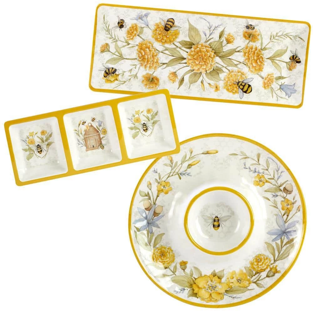 Bee Sweet Hostess Set 14.5 in. Assorted Colors Melamine Platters (Set of 3) by Certified International 3 Bee Sweet Hostess Set 14.5 in. Assorted Colors Melamine Platters (Set of 3) by Certified International